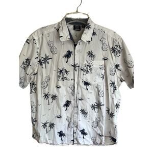 Men’s Burnside XL White/Navy Cotton Tropical Print Shirt Sleeve Shirt